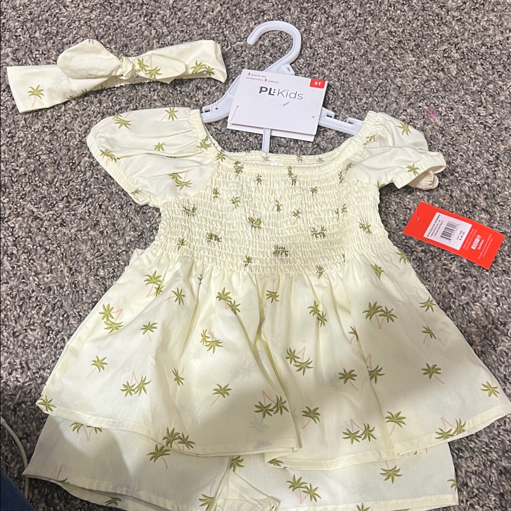PL Kids Light Yellow and Green Palm Print Set